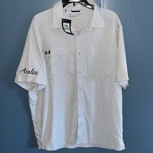 🌞Under Armour Men’s Loose & Lightweight Button Up Short Sleeve Shirt•L•Tan